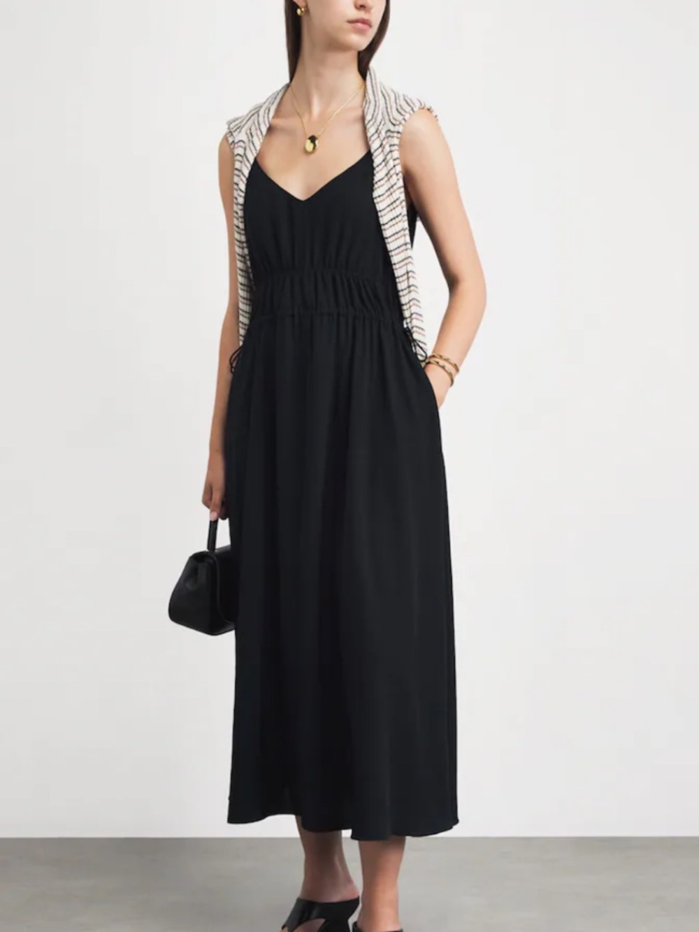 Theory Aldora Black side slit V-Neck Maxi Dress